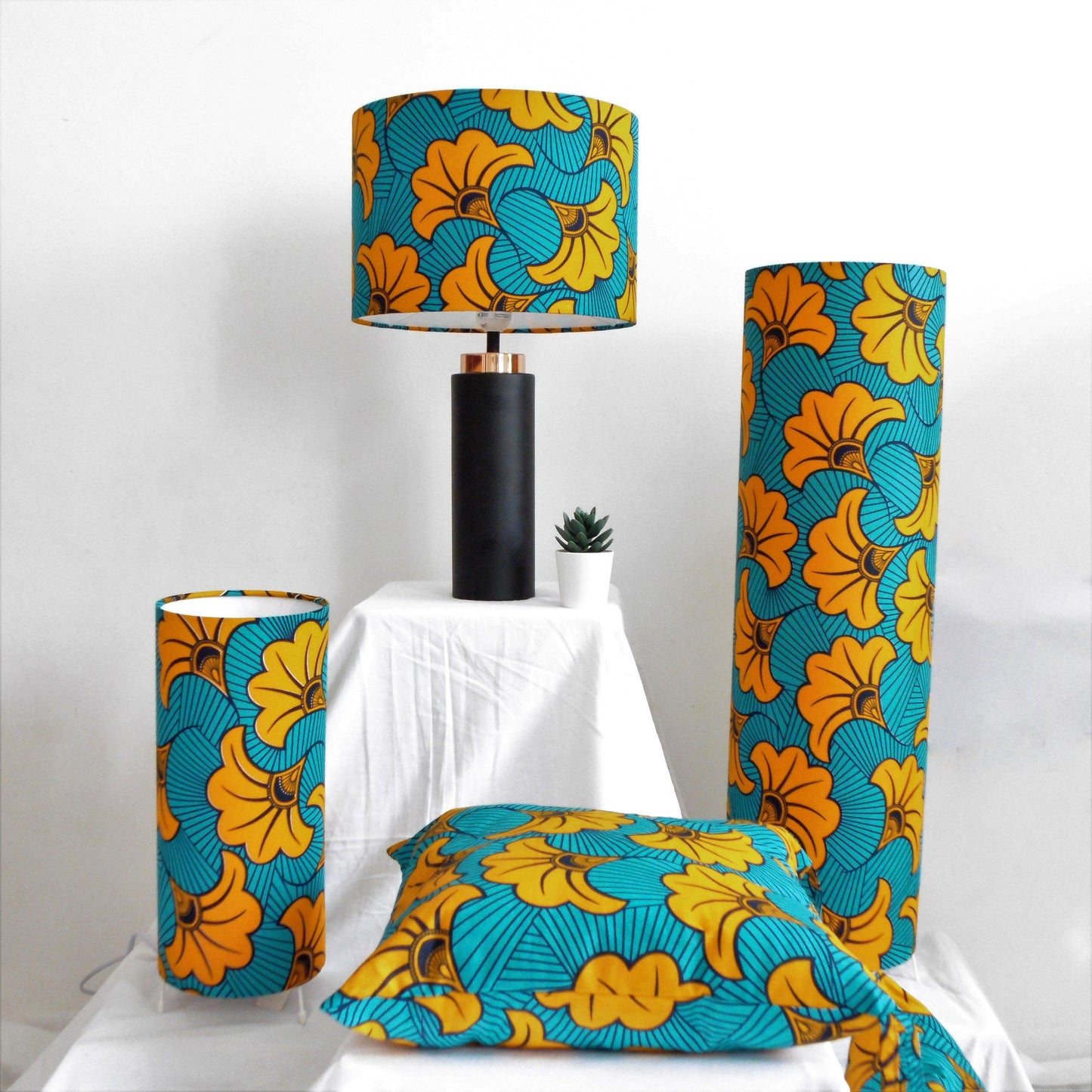 African Print Lampshade 15-45cm - Teal, Yellow