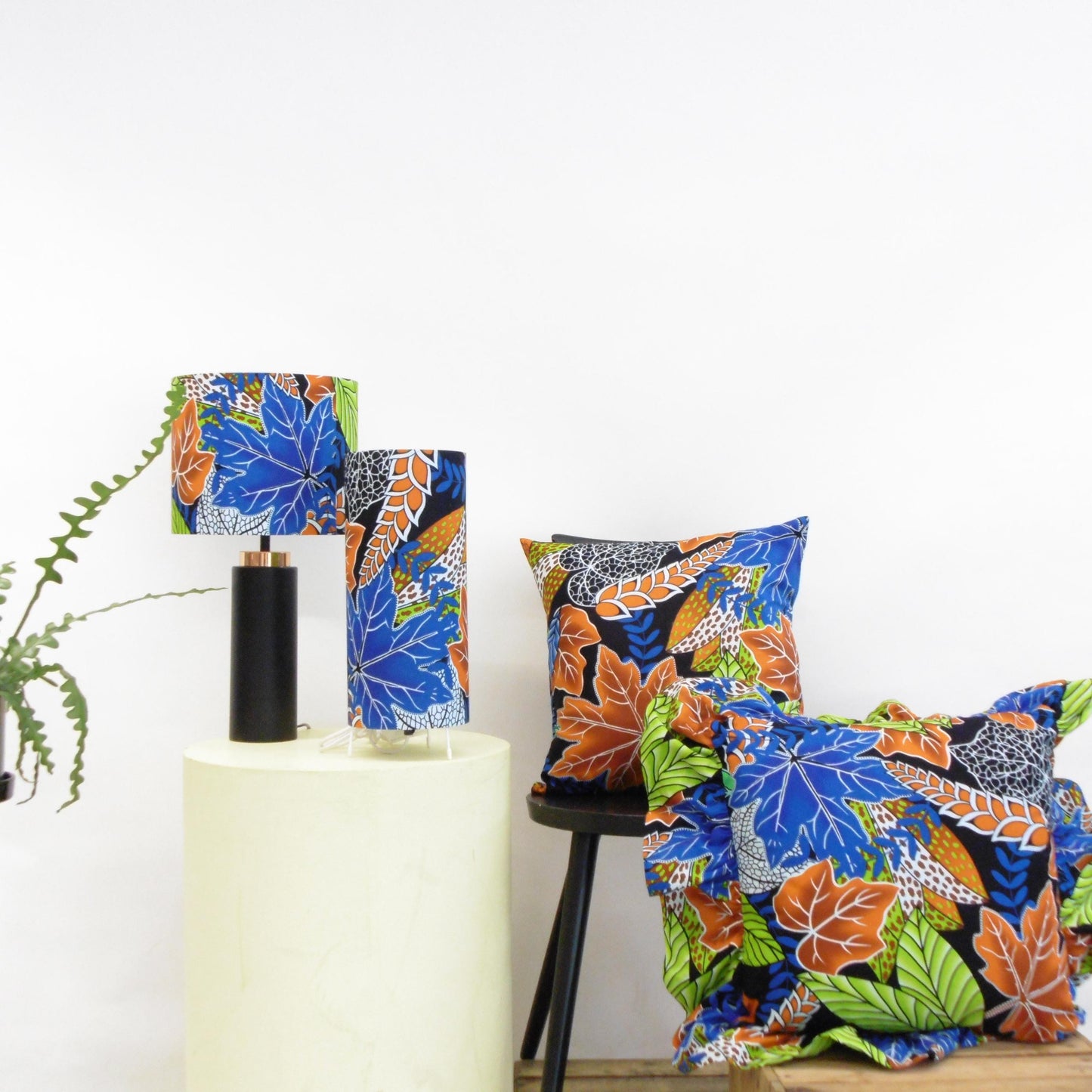 African Print Lampshade 15-45cm - Blue Green Leaf