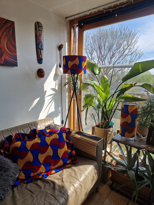 African Print Lampshade 15-45cm - Red Blue Swirl