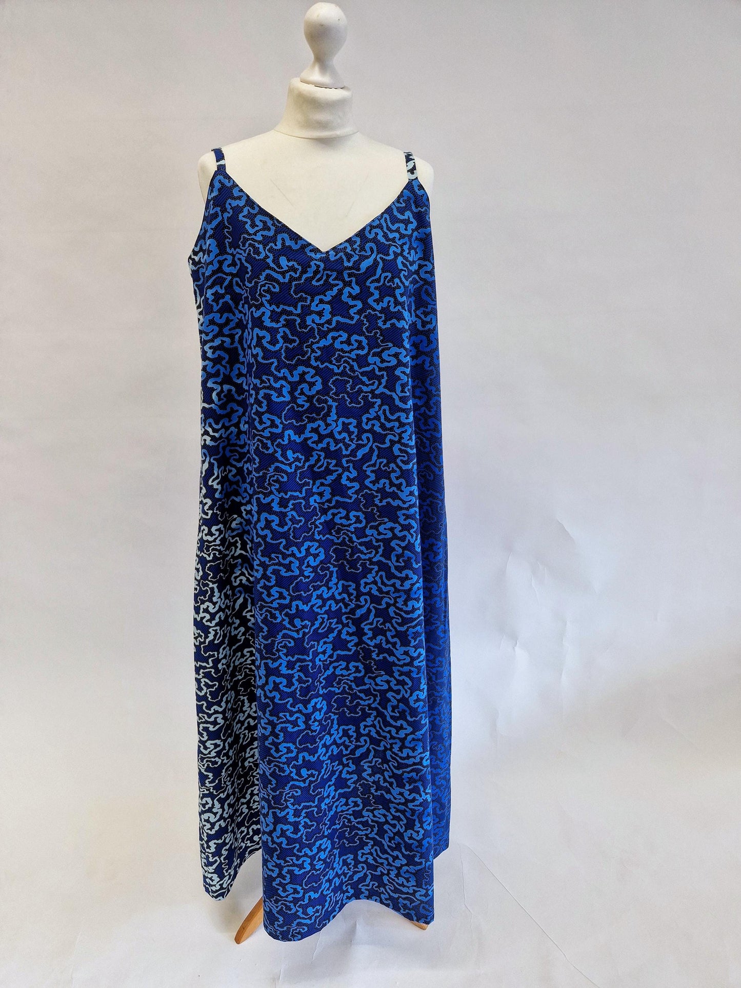 African Print Trapeze Style Dress - Midnight Blue