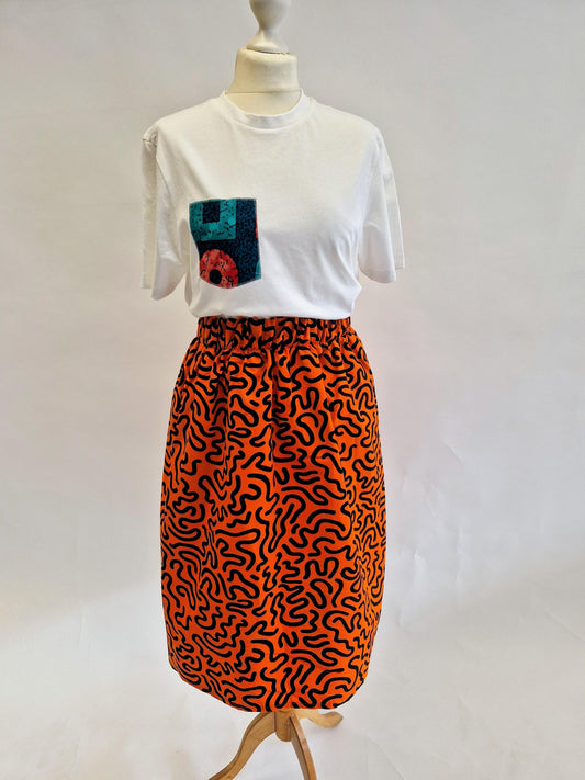 Adult African Print Skirt Adult Skirt, Wax Print Skirt, Cotton Skirt - Orange