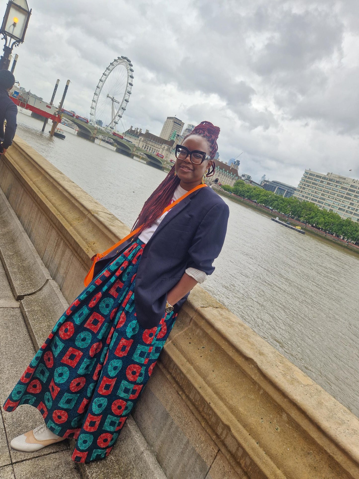 African Print Full Length Skirt - Teal Block
