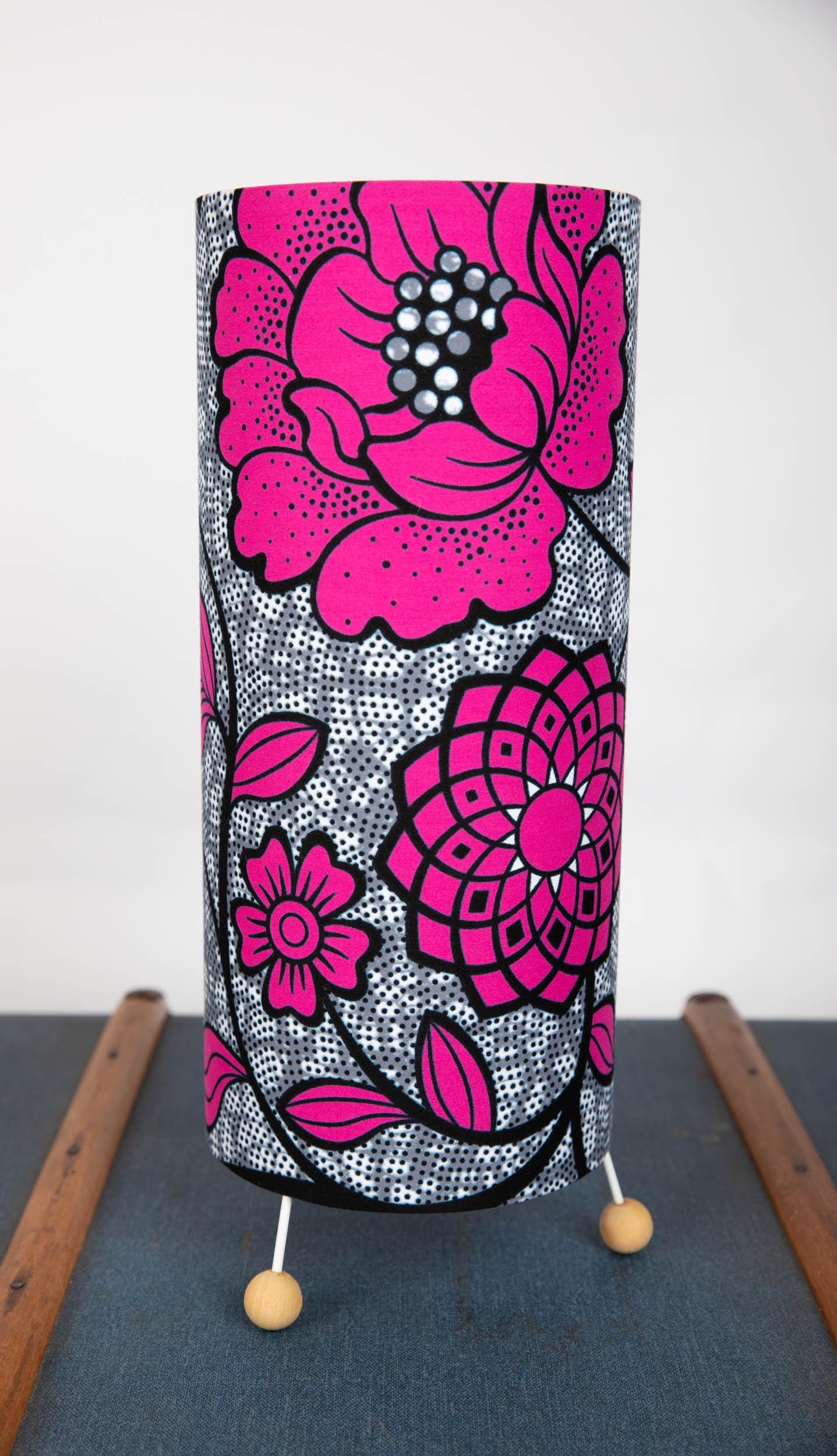 Handmade African Print Table or Floor Lamp - Pink Grey