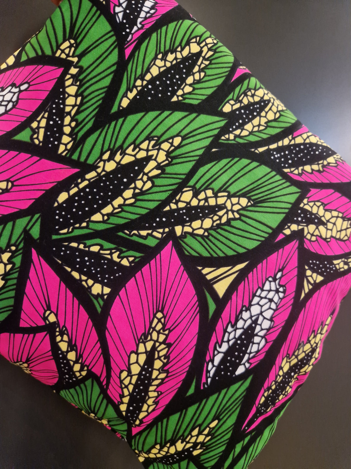 African Print Envelope Cushion Cover - Pink Green Burst