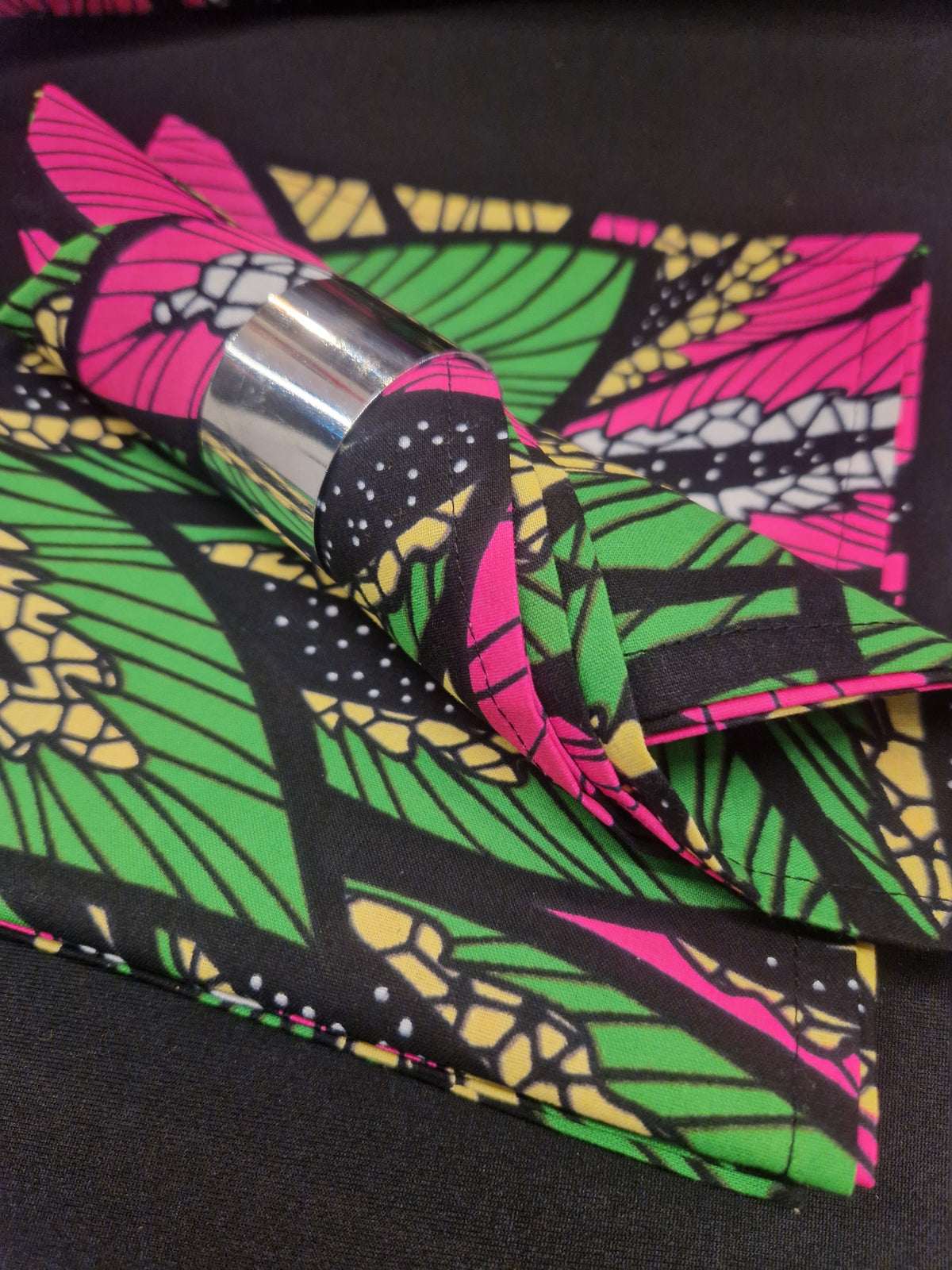 African Print Table Runner & Napkin Set - Pink Green Burst