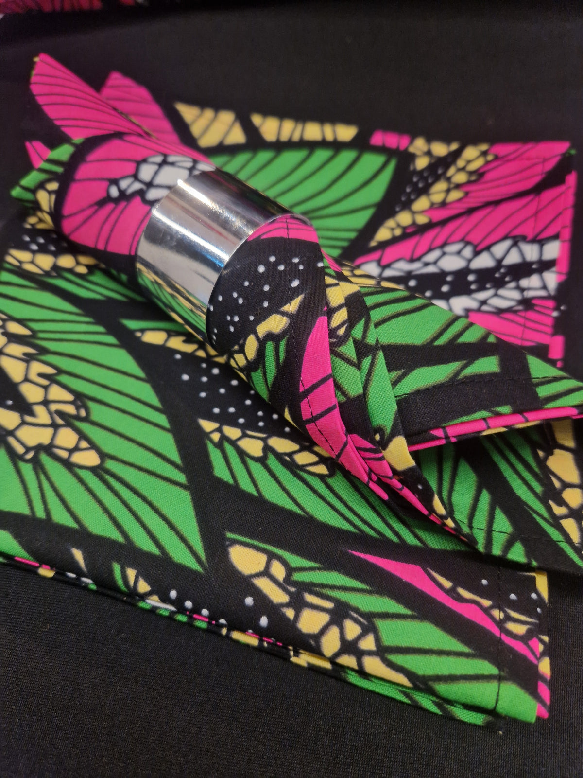African Print Table Runner & Napkin Set - Pink Green Burst