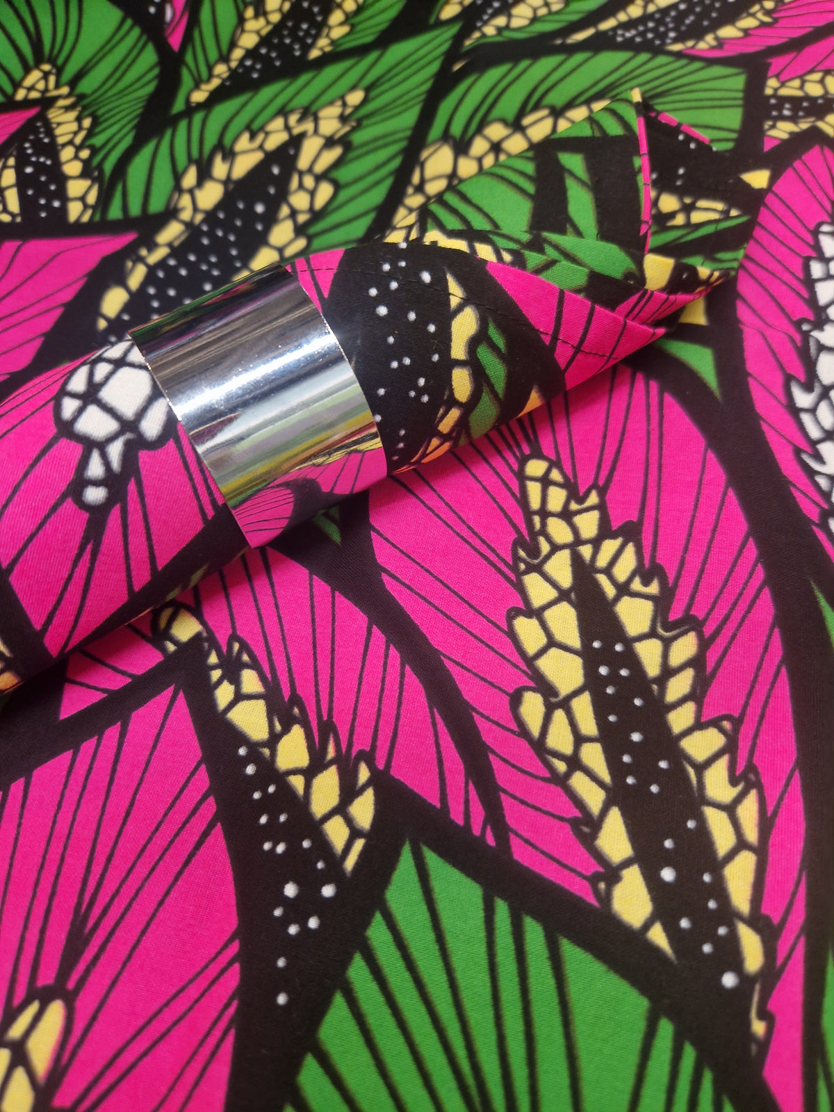 African Print Table Runner & Napkin Set - Pink Green Burst