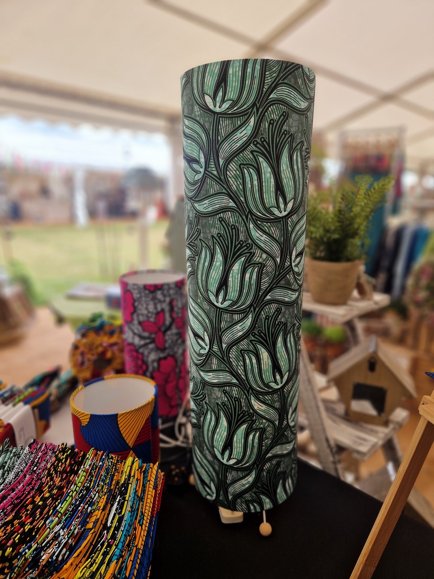 Handmade African Print Table or Floor Lamp - Green