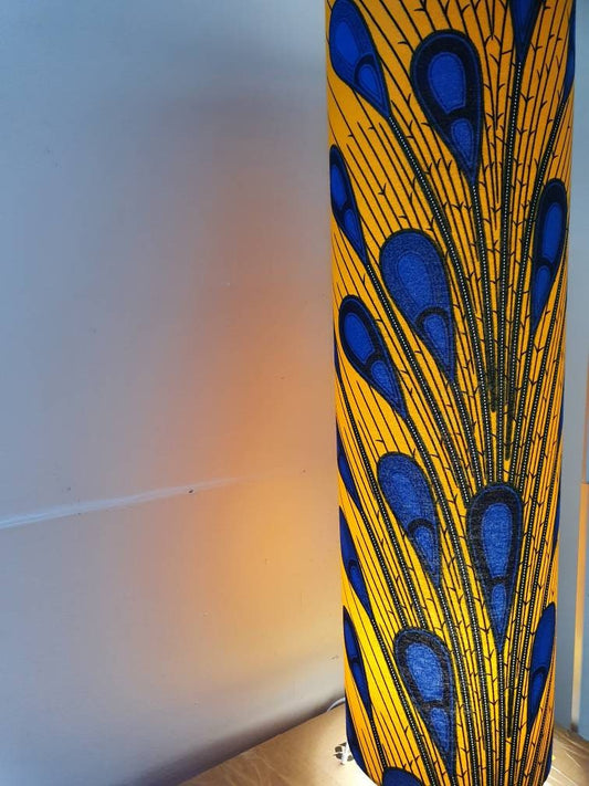 Tall African Print Floor Lamp - yellow blue