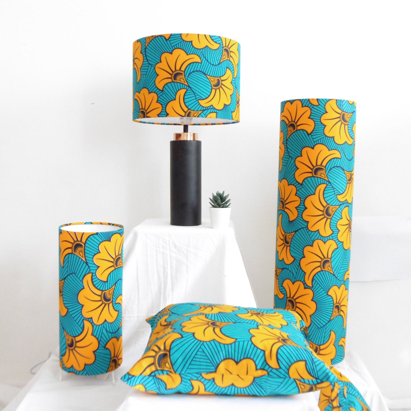 African Print Lampshade 15-45cm - Teal, Yellow