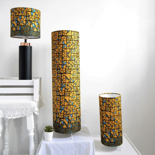 Tall African Print Floor Lamp - Bronze Blue Shimmer
