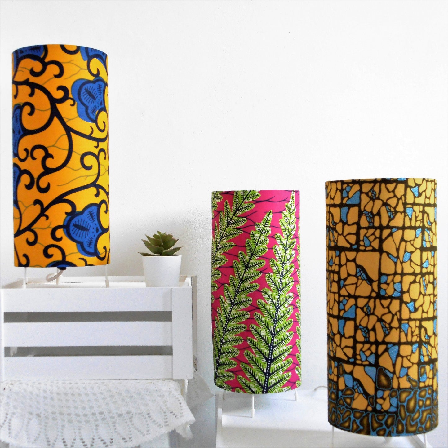 African Print Table Lamp - Bronze Blue Shimmer