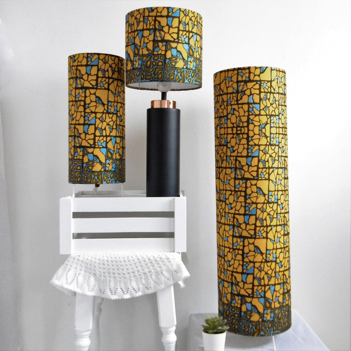 African Print Lampshade 15-45cm - Bronze Blue Shimmer
