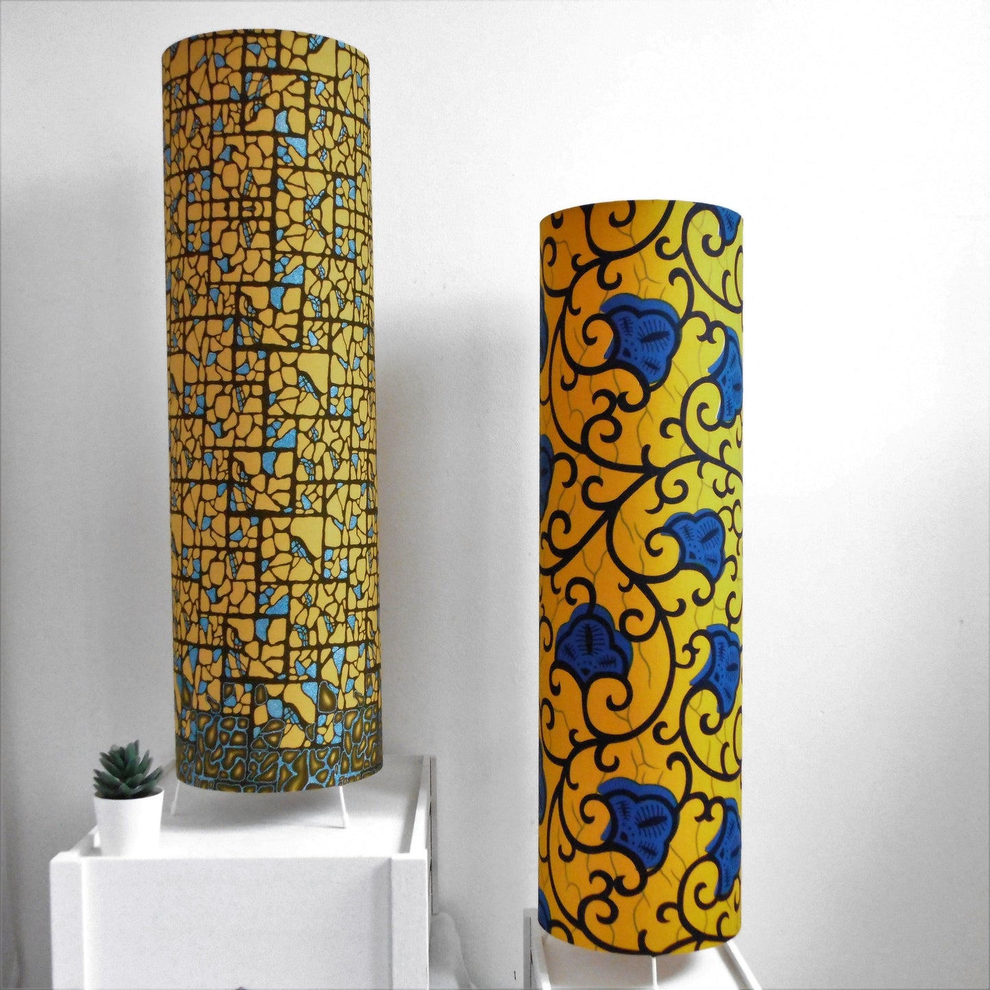 Tall African Print Floor Lamp - Bronze Blue Shimmer