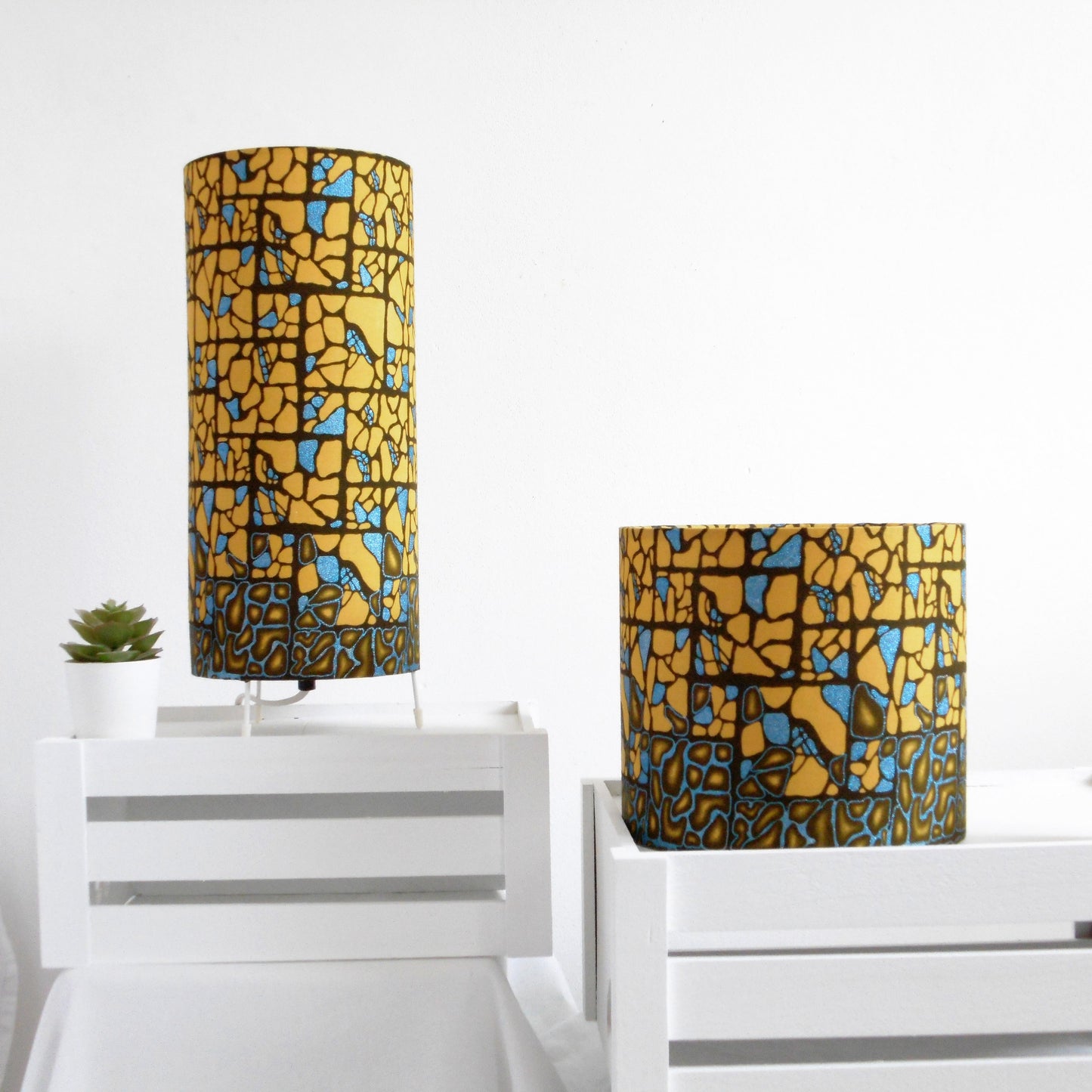 African Print Table Lamp - Bronze Blue Shimmer
