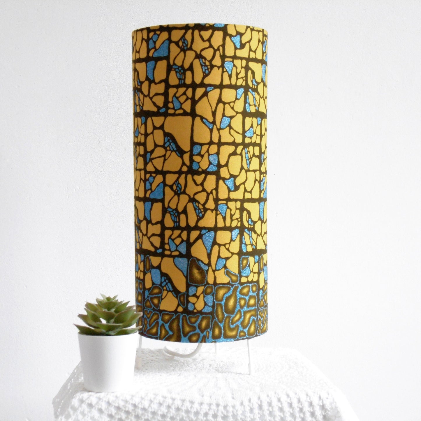 African Print Table Lamp - Bronze Blue Shimmer
