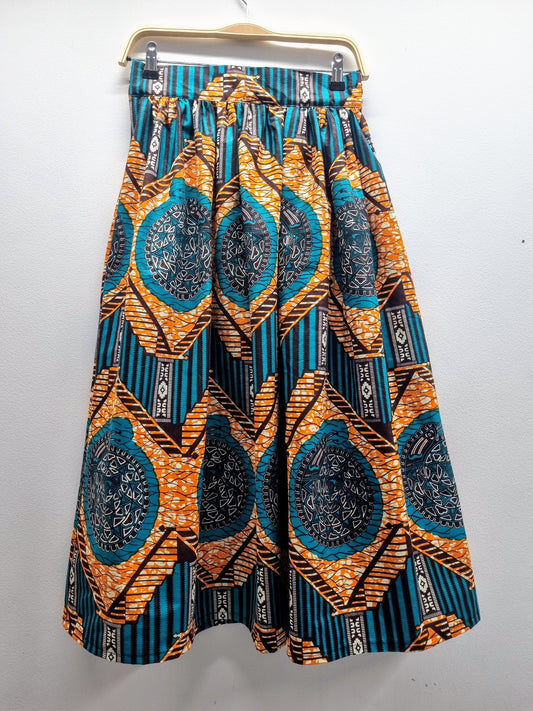 African Print Skirt - Green Teal Orange