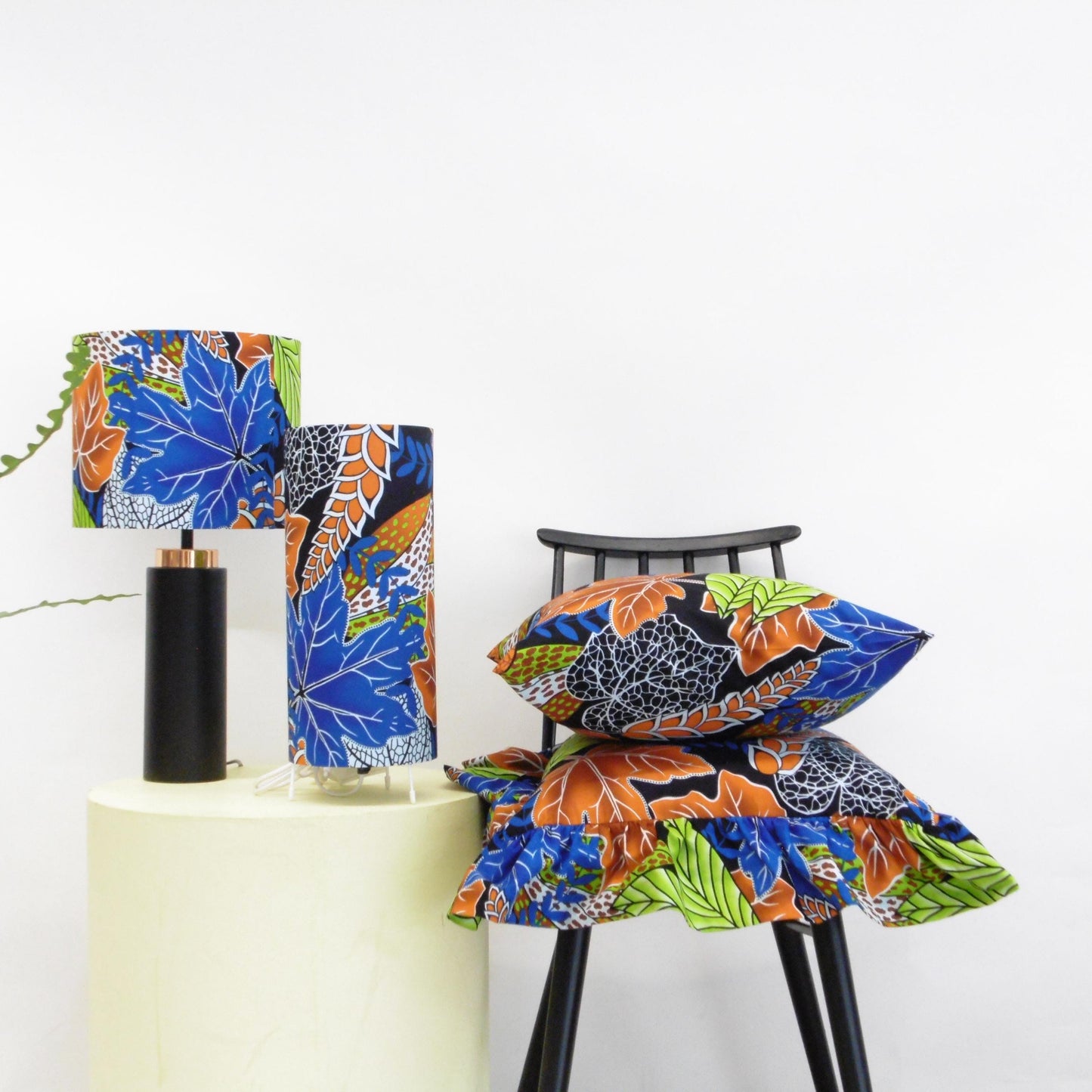 African Print Lampshade 15-45cm - Blue Green Leaf