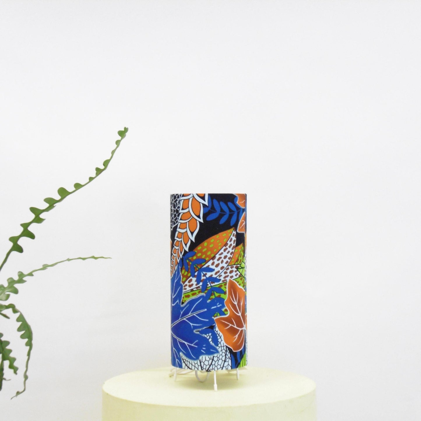 African Print Table Lamp - Blue Green Leaf