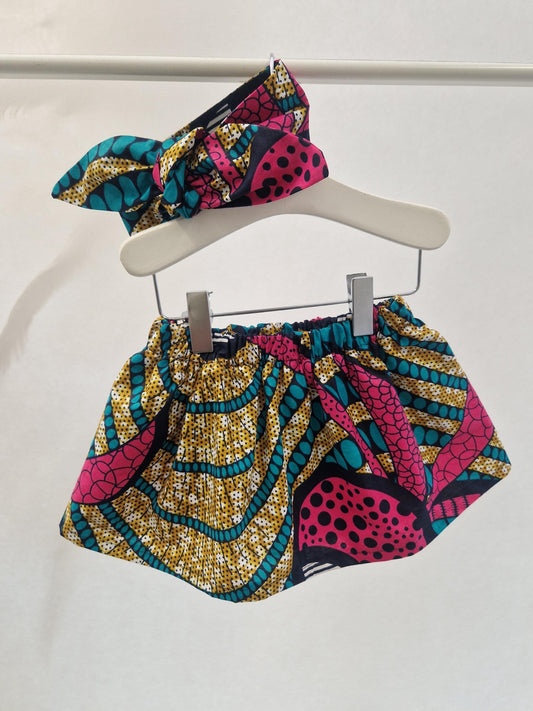 African Print Skirt & Matching Hairtie (0-9years), Tropical