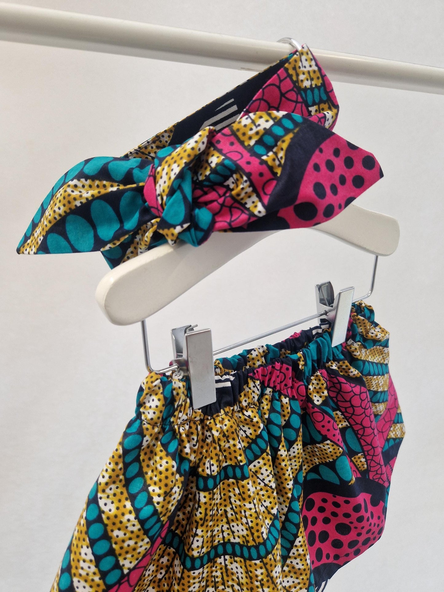 African Print Skirt & Matching Hairtie (0-9years), Tropical