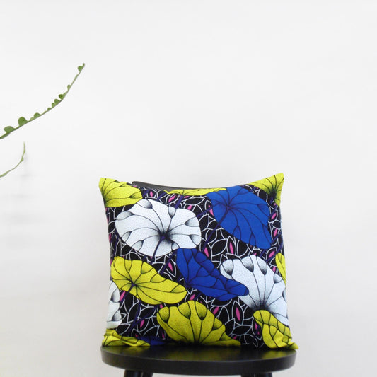 African Print Cushion Cover - blue floral