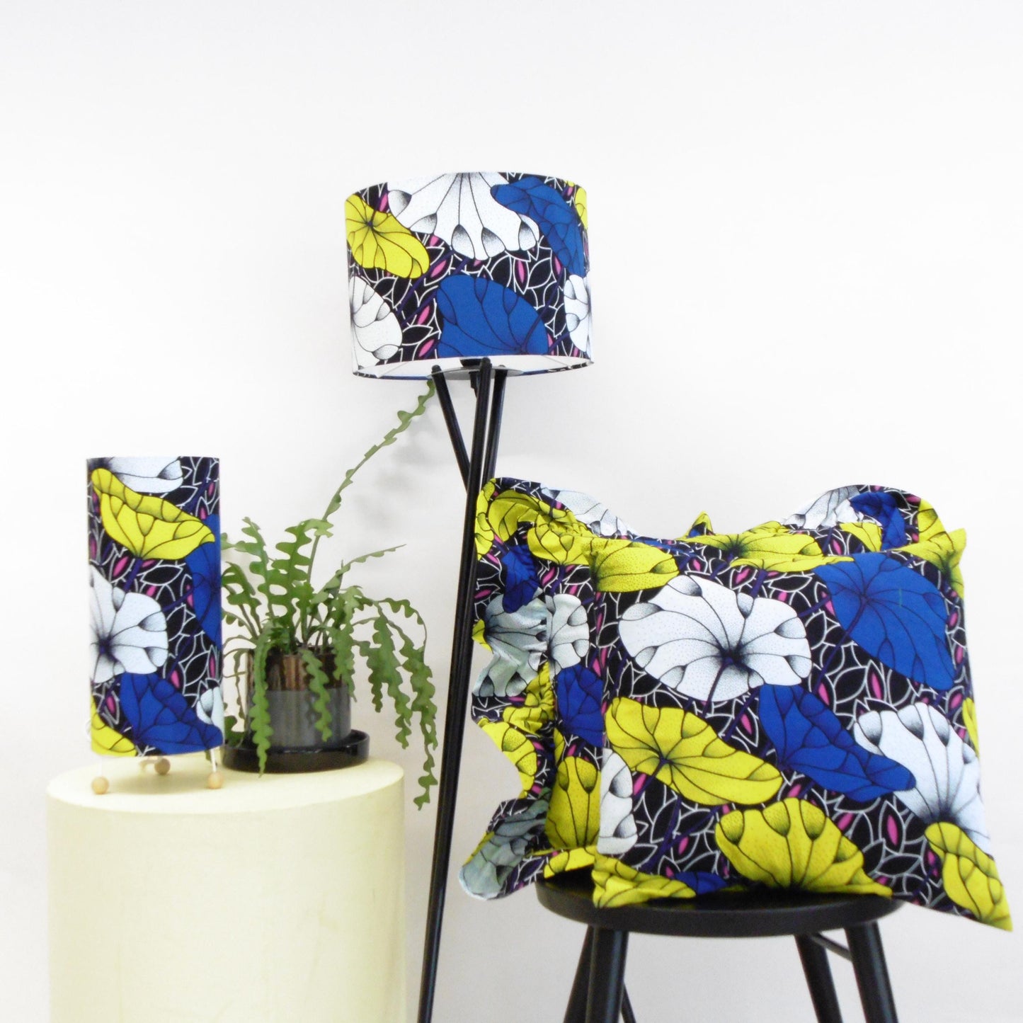 African Print Table Lamp - Blue Floral