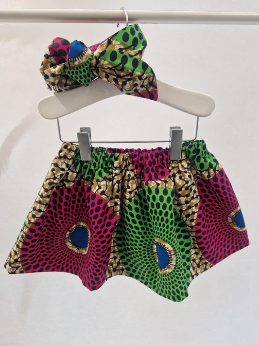 African Print Skirt & Matching Hairtie (0-9years) - Circle