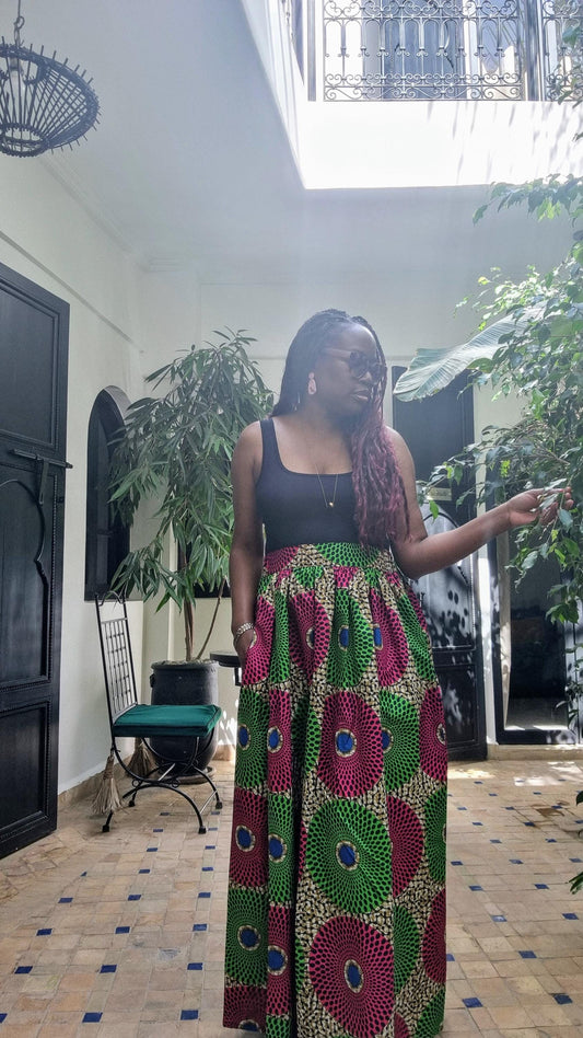 African Print Full Length Skirt - circle