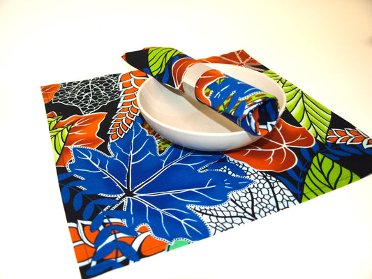 African Print Table Runner and Napkins Set - Autumn Leaf