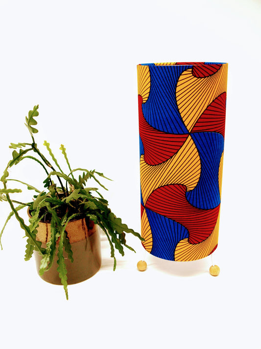 Handmade African Print Table Lamp - Red Blue Swirl