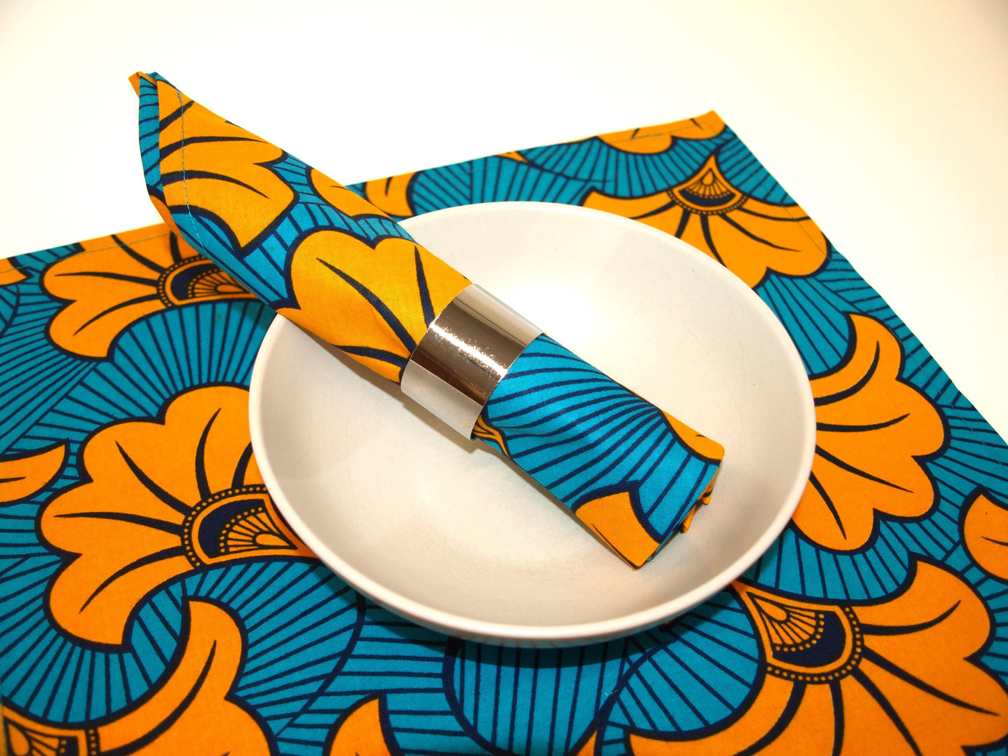 African Print Table Runner and Napkins Set - Teal