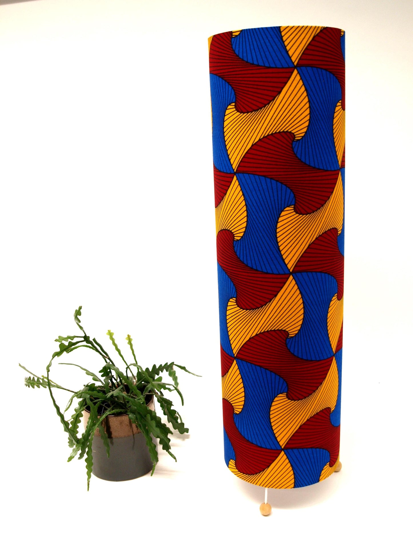 Tall African Print Floor Lamp - Red Blue Swirl