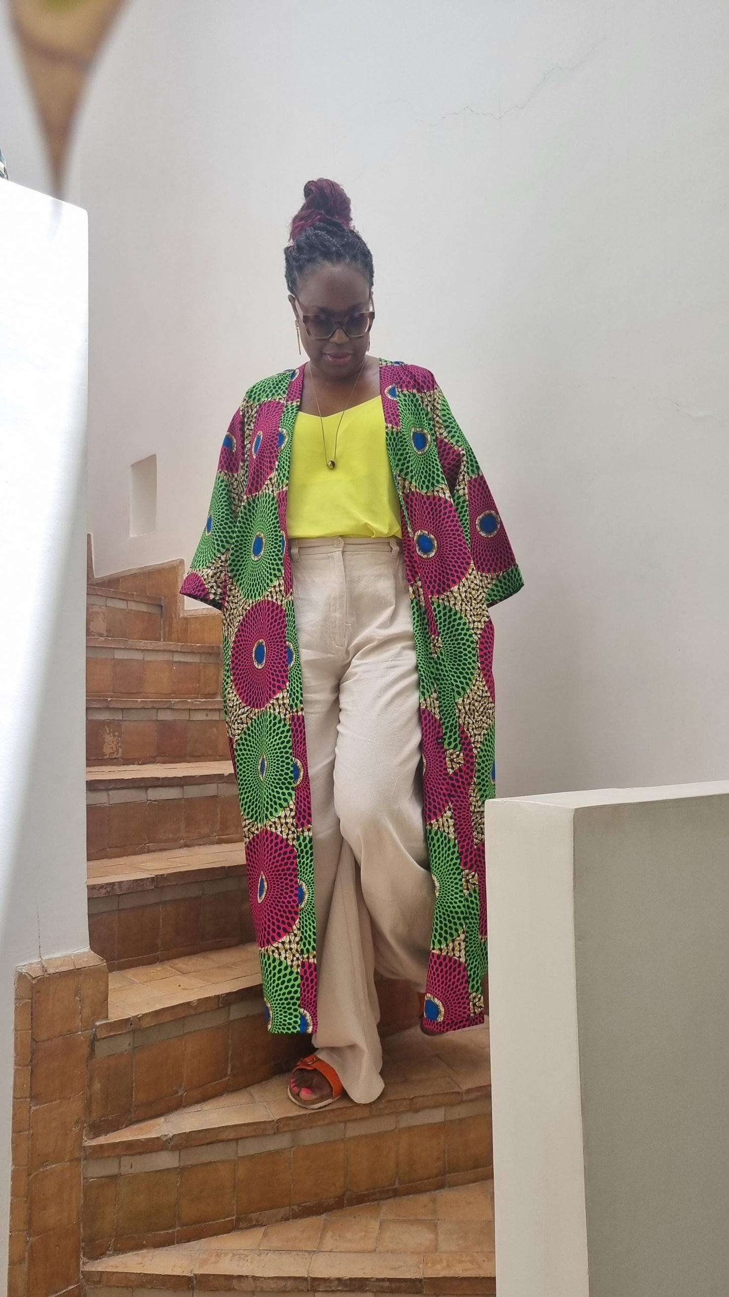 African Print Kimono Style Jacket - one size - Circle print