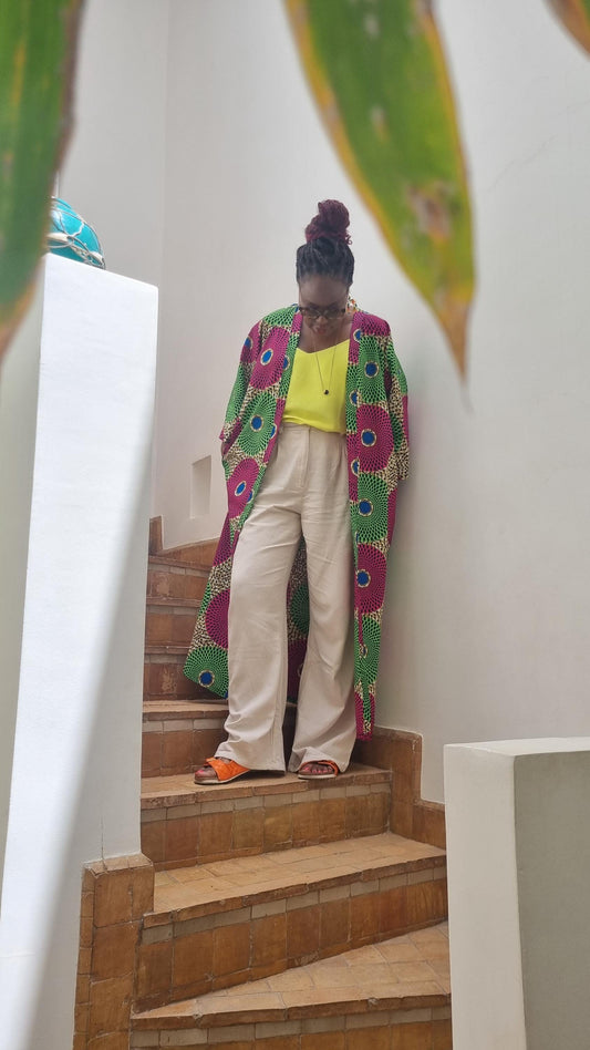 African Print Kimono Style Jacket - one size - Circle print