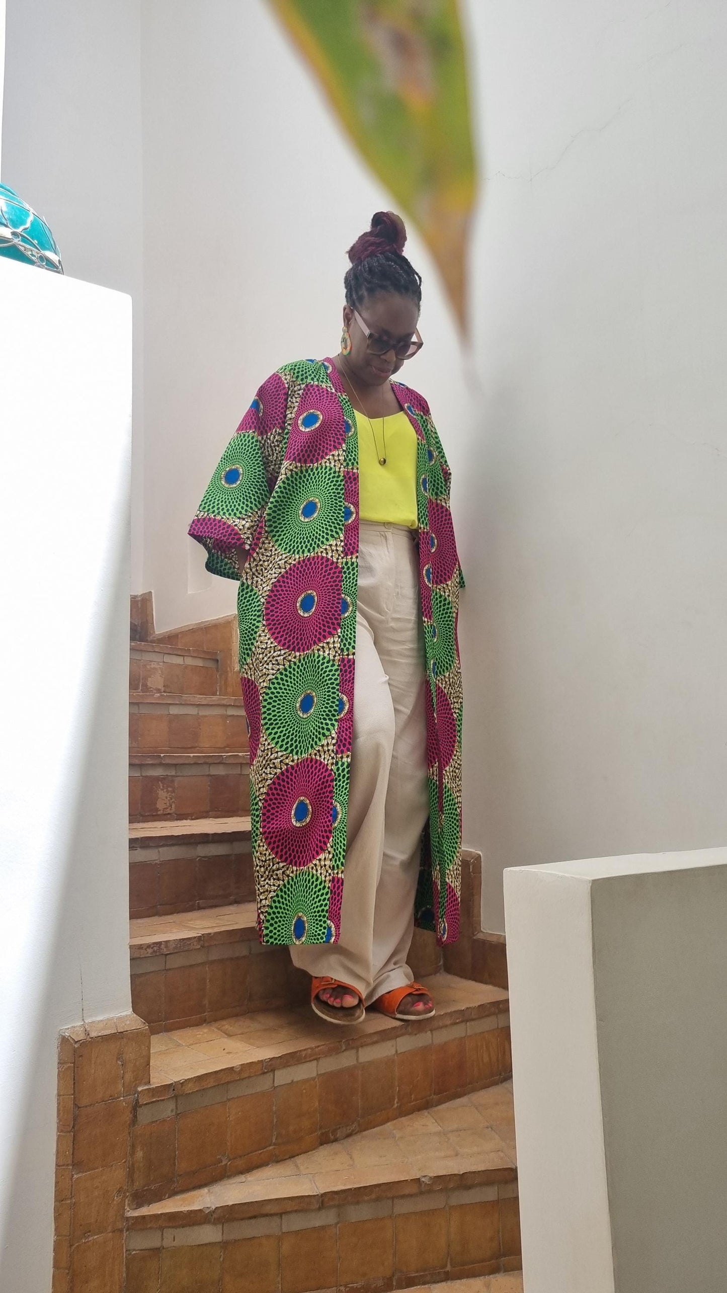 African Print Kimono Style Jacket - one size - Circle print