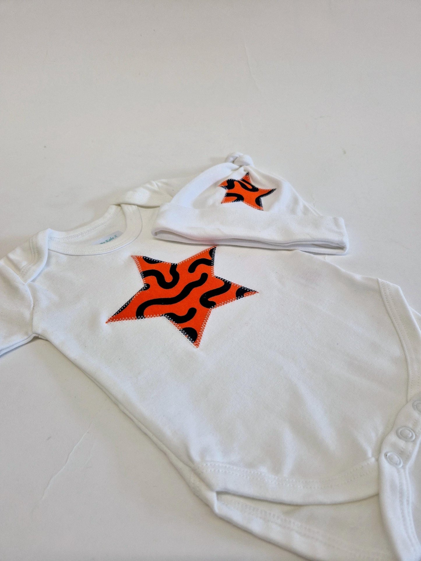 African Print Baby Gift Set, Vest and Hat New Baby Gift - Orange