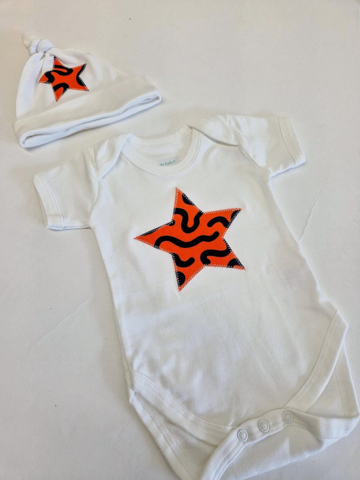African Print Baby Gift Set, Vest and Hat New Baby Gift - Orange