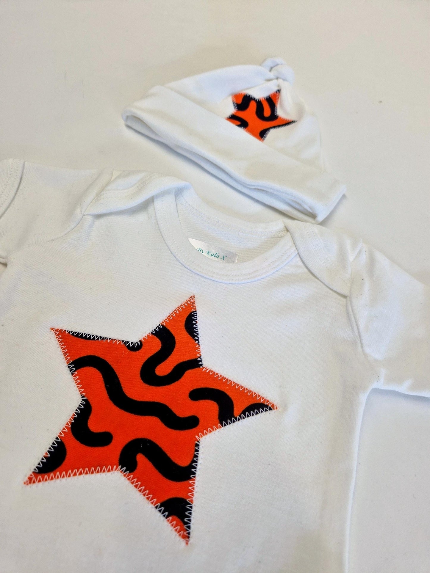African Print Baby Gift Set, Vest and Hat New Baby Gift - Orange