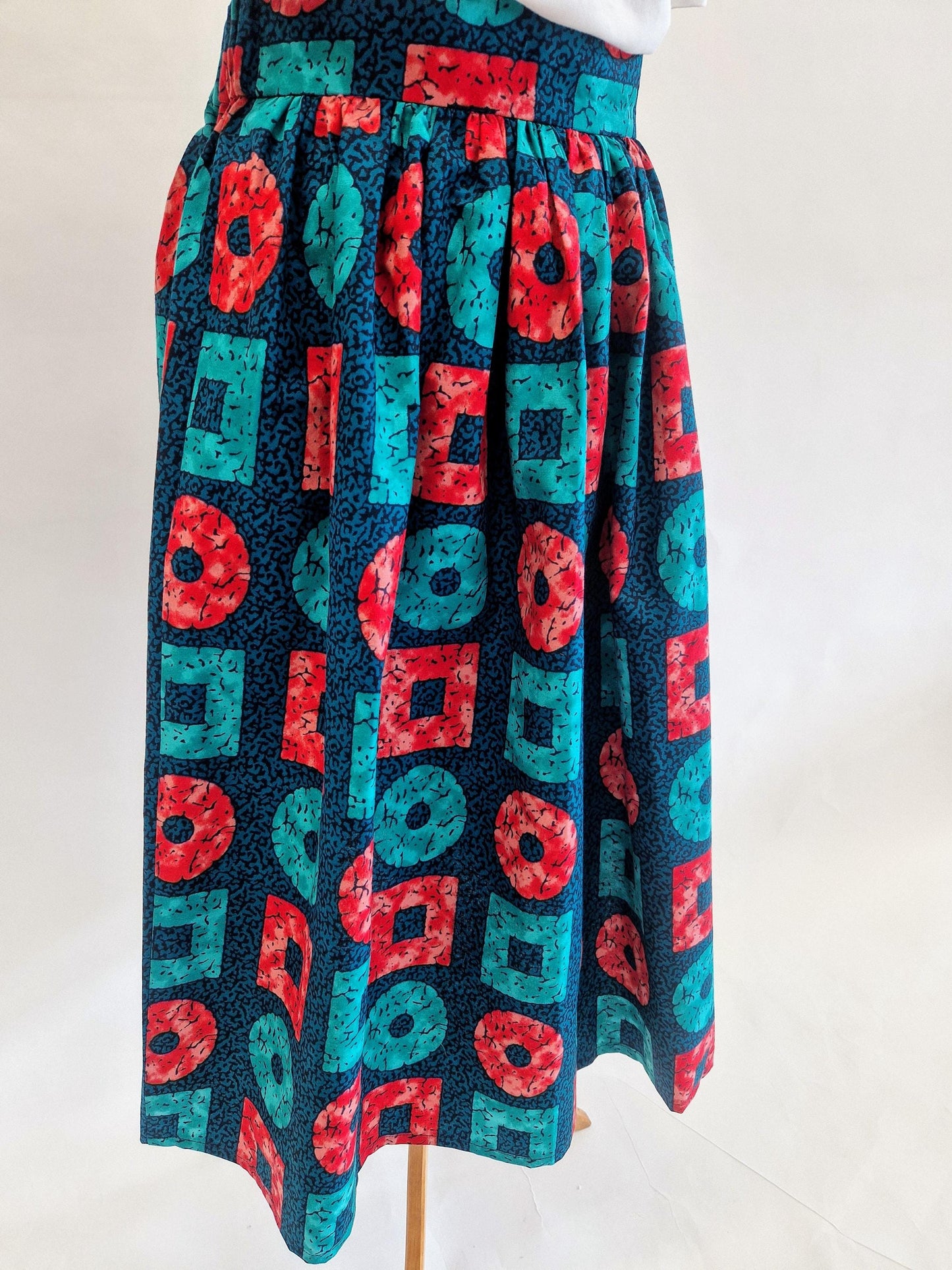 African Print Skirt - Teal Block