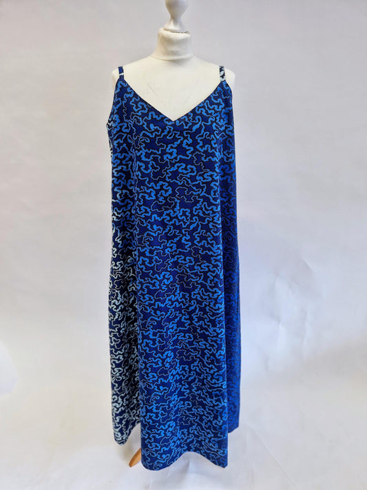 African Print Trapeze Style Dress - Midnight Blue