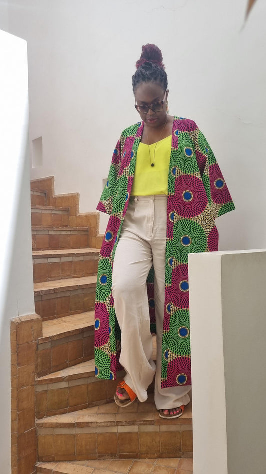 African Print Kimono Style Jacket - one size - Circle print