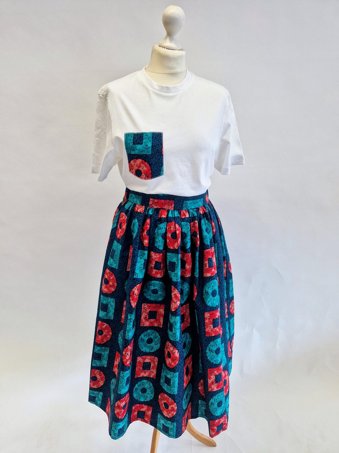 African Print Skirt - Teal Block