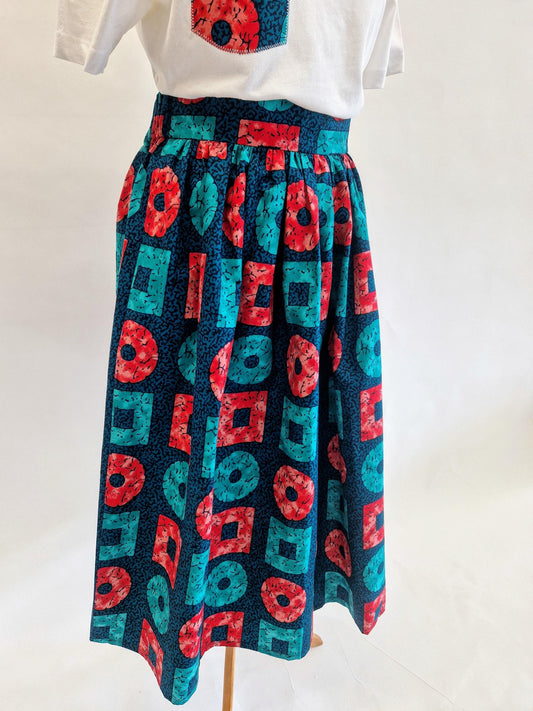 African Print Skirt - Teal Block