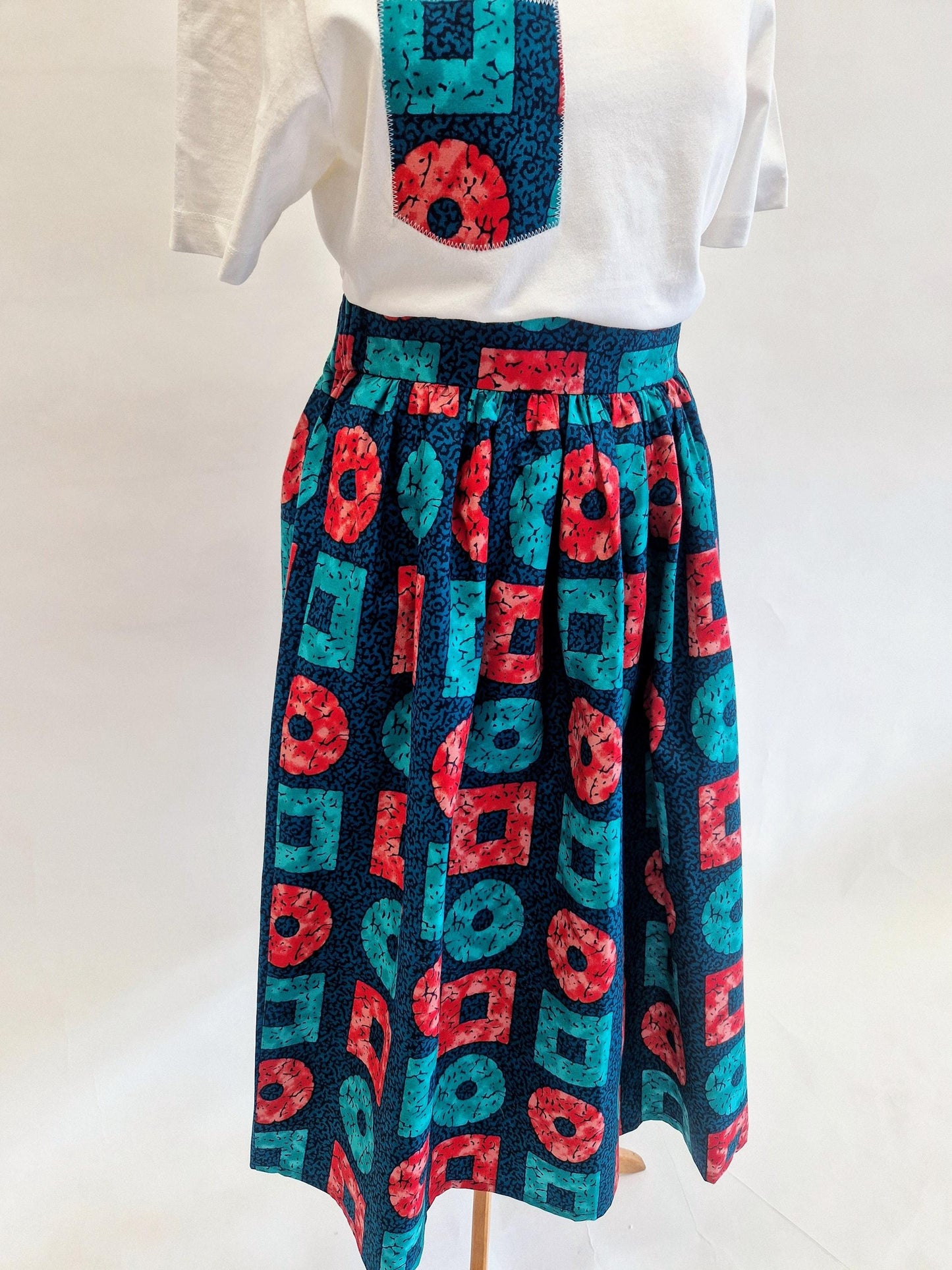 African Print Skirt - Teal Block