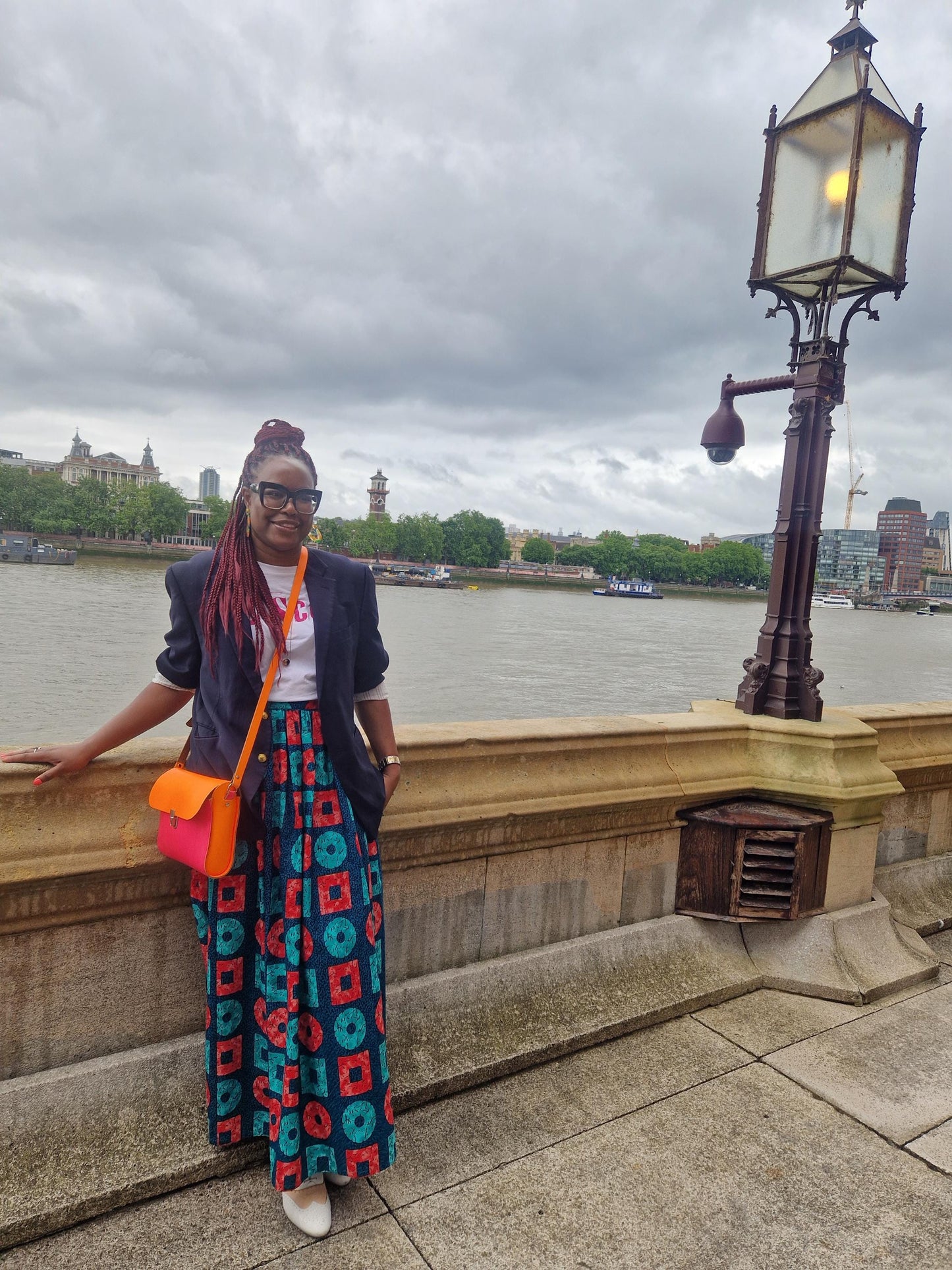 African Print Full Length Skirt - Teal Block
