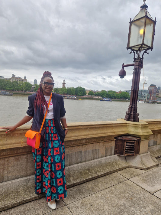 African Print Full Length Skirt - Teal Block
