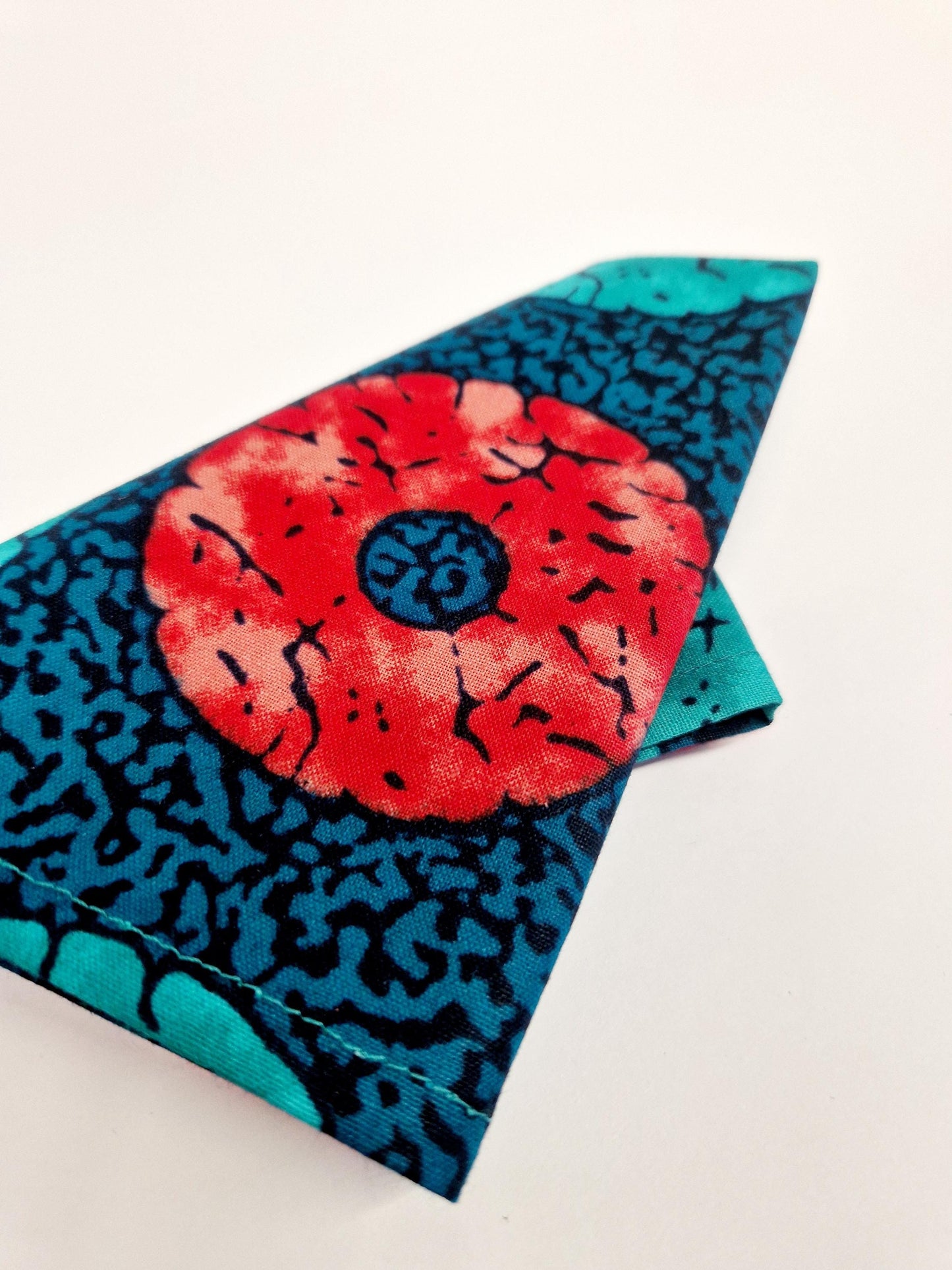 African Print Pocket Square, Handkerchief - Teal, Orange