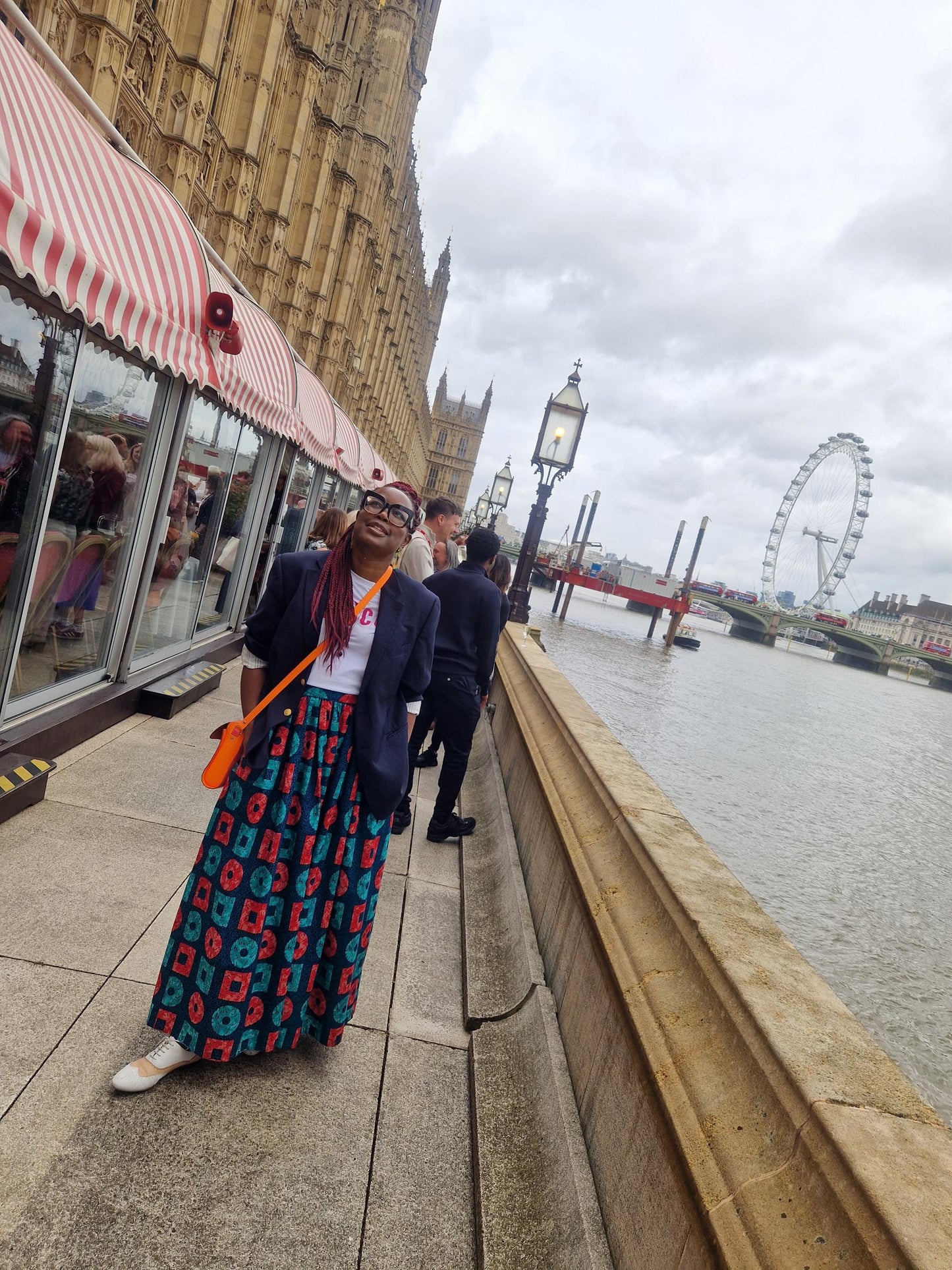 African Print Full Length Skirt - Teal Block