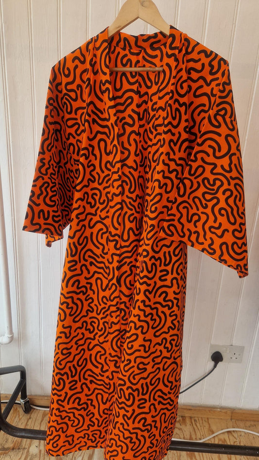 African Print Kimono Style Jacket - one size - Orange